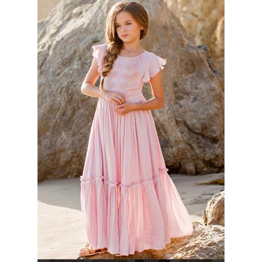Mia Joy Girls Viola Dress in Deep Ocean Bohemia Summer Beach Pink Size 6